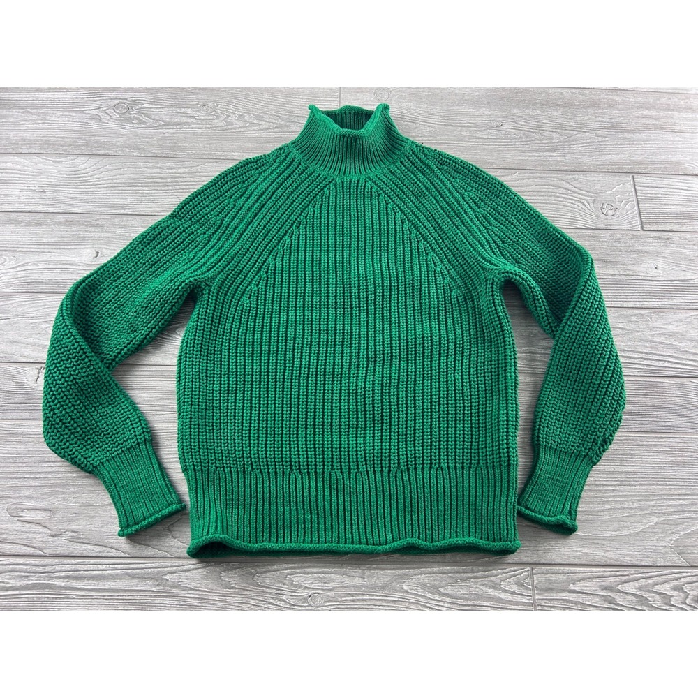 J.Crew Green Cotton Shaker Stitch roll neck Turtleneck Sweater XS 100% Cotton